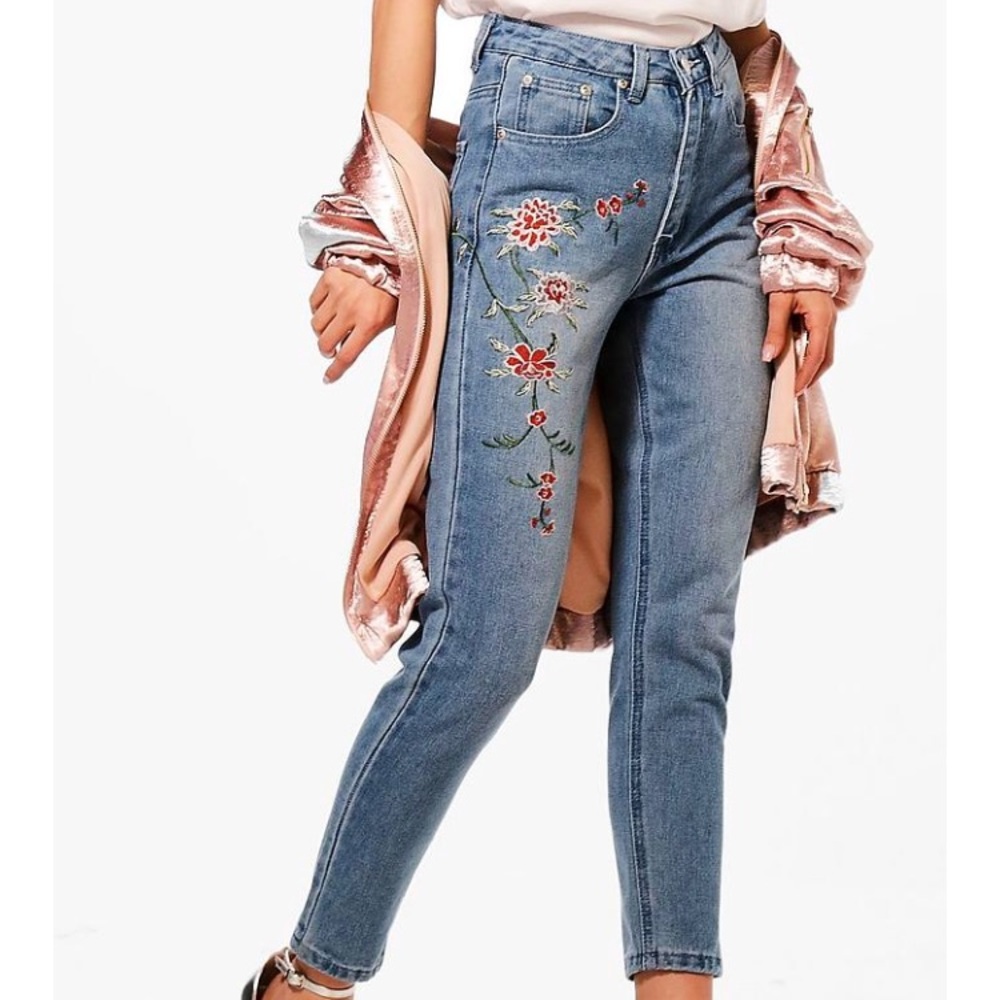 Embroidered mom jeans
